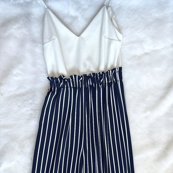 None Pants - White & Navy Stripped Woman's Jumpsuit Size S